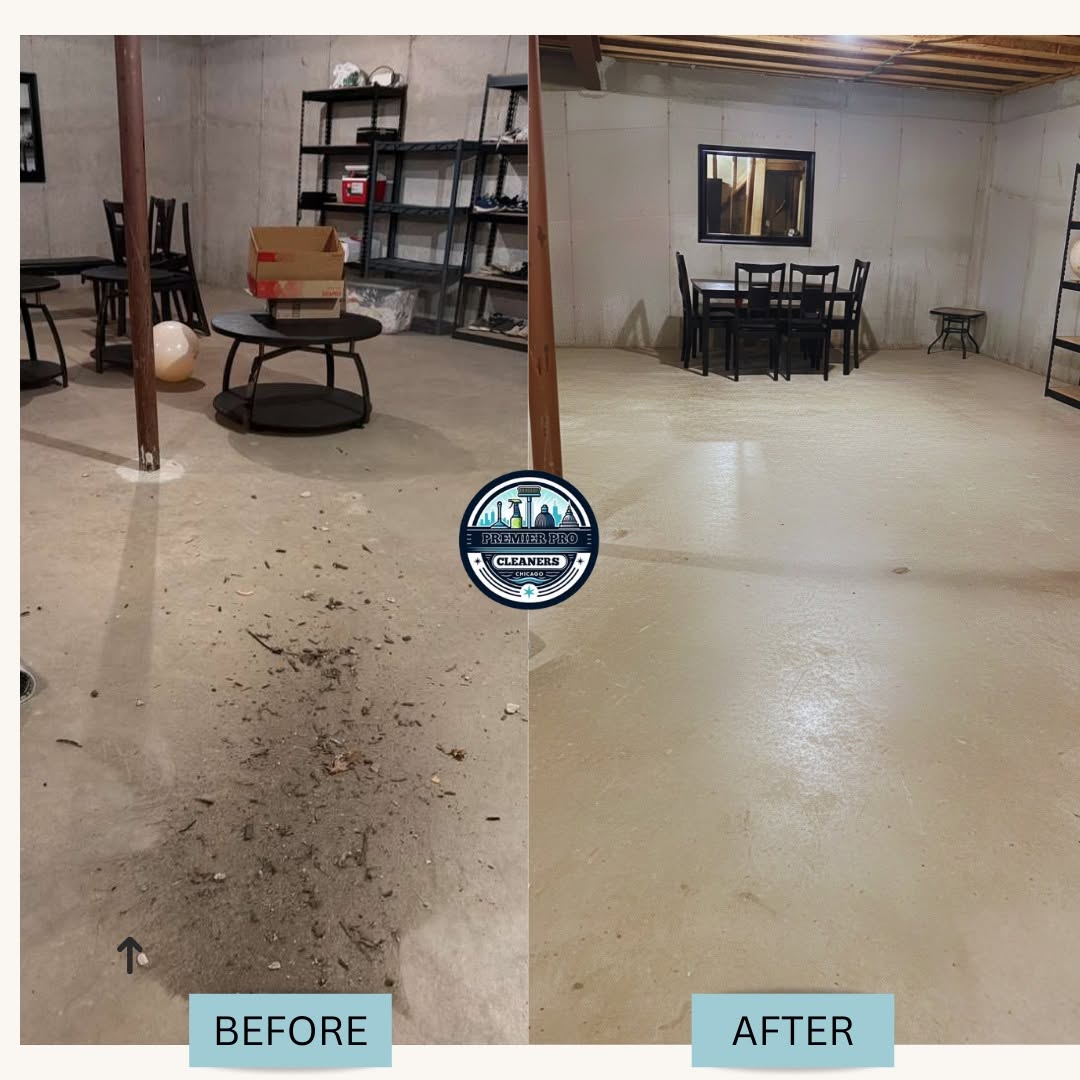 Before and after basement deep cleaning