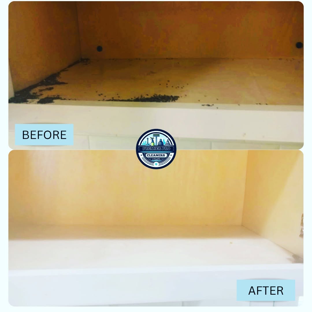 Before and after kitchen cabinet cleaning and sanitizing