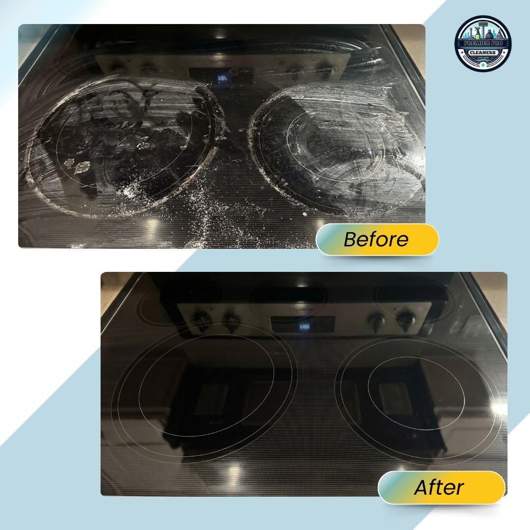 Before and after glass stovetop cleaning