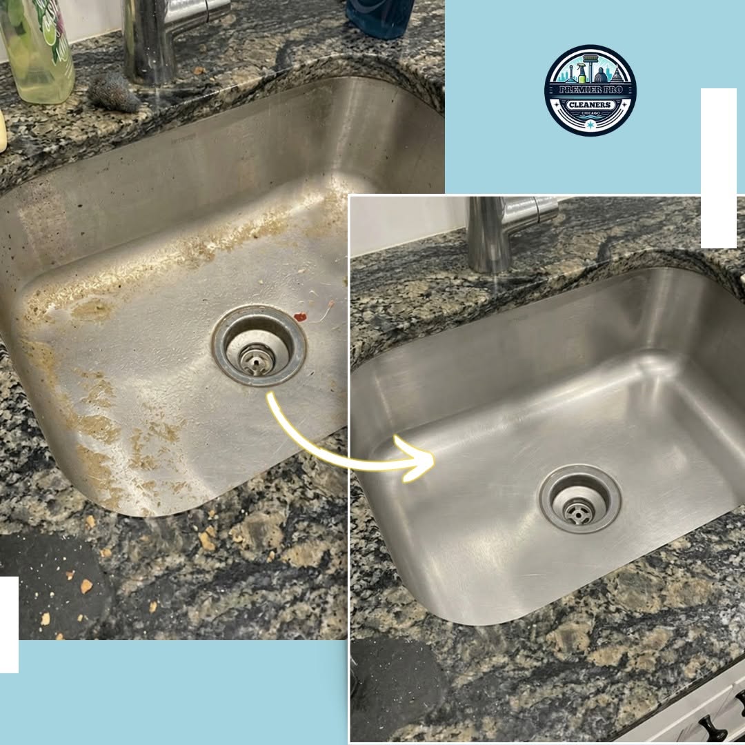 Before and after stainless steel sink cleaning